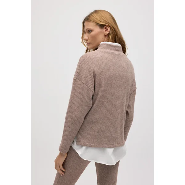 Pull col Perkins en maille côtelée marron