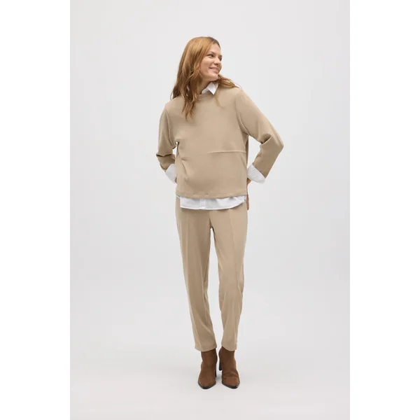 Pull col rond effet velours côtelé beige
