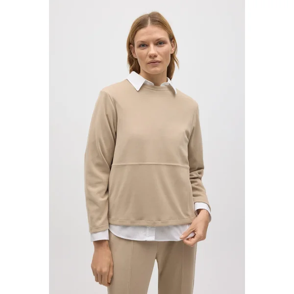 Pull col rond effet velours côtelé beige