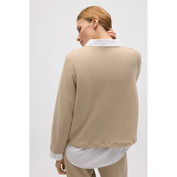 Pull col rond effet velours côtelé beige