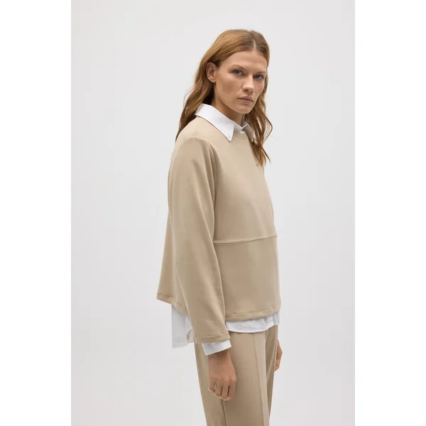 Pull col rond effet velours côtelé beige