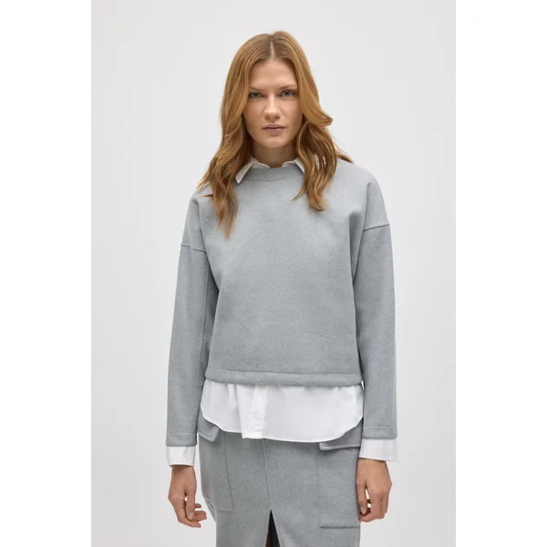 Pull col rond gris structuré et chaud