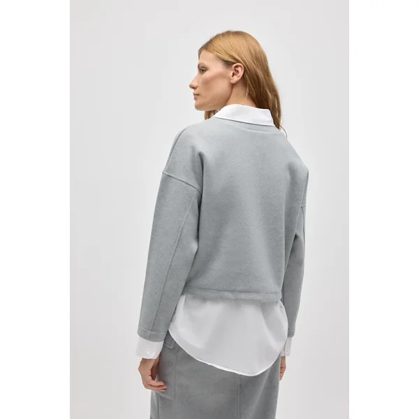 Pull col rond gris structuré et chaud