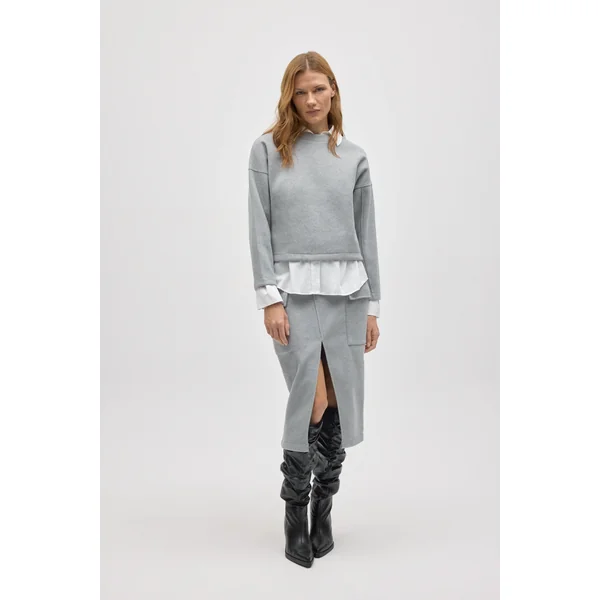 Pull col rond gris structuré et chaud