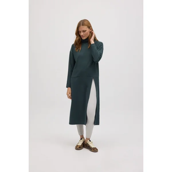 Pull maxi vert bouteille chaud avec fente