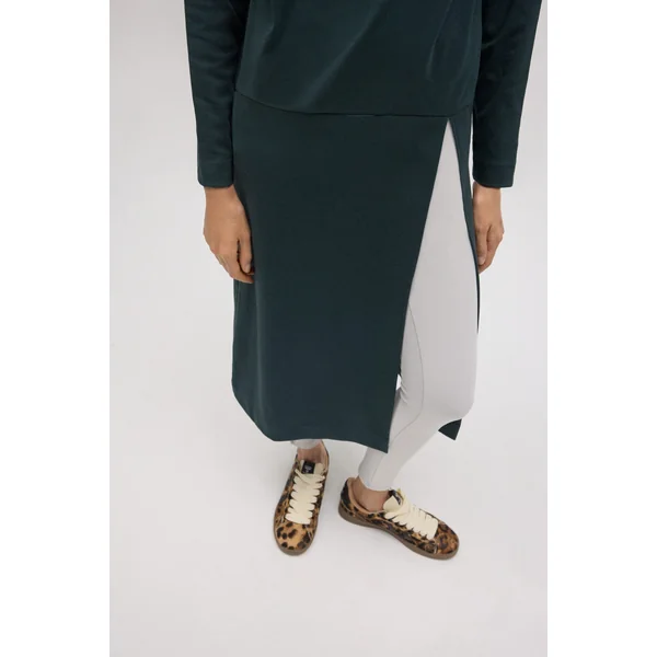 Pull maxi vert bouteille chaud avec fente