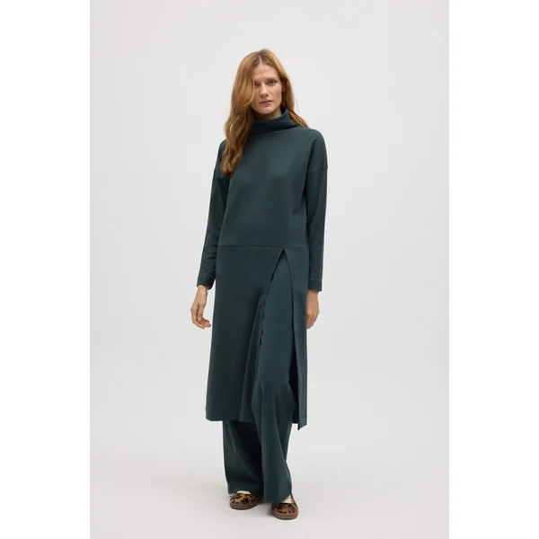 Pull maxi vert bouteille chaud avec fente