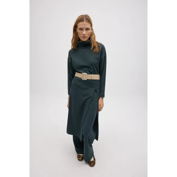 Pull maxi vert bouteille chaud avec fente