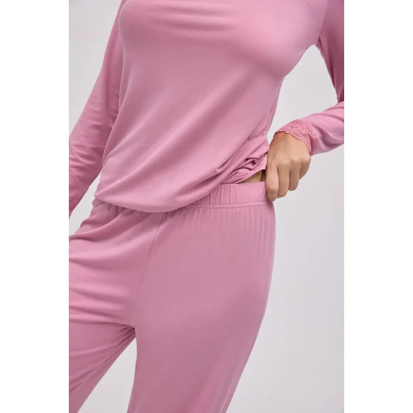 Pyjama long en modal extra doux avec pantalon large rose