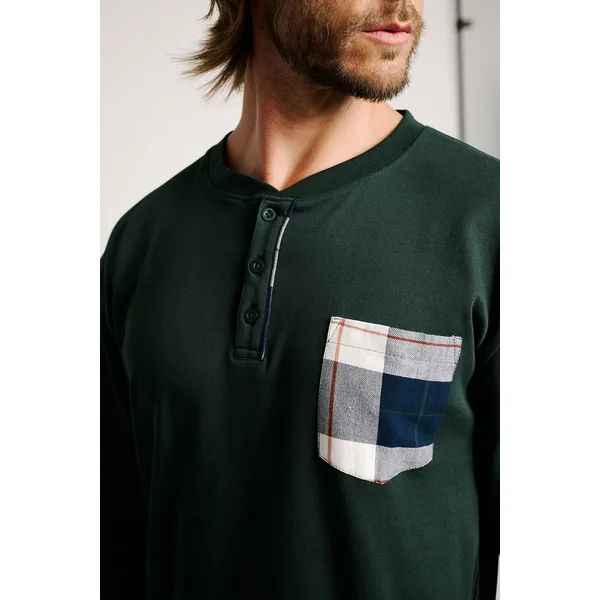 Pyjama long pour homme à col boutonné et imprimé à carreaux | MUYDEMI