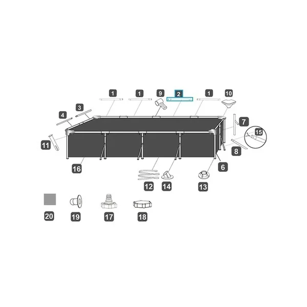 Rail horizontal "B" pour piscine Steel Pro - 400 x 211 x 81 cm