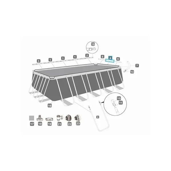 Rail horizontal "D" pour piscine Power Steel - 732 x 366 x 132 cm