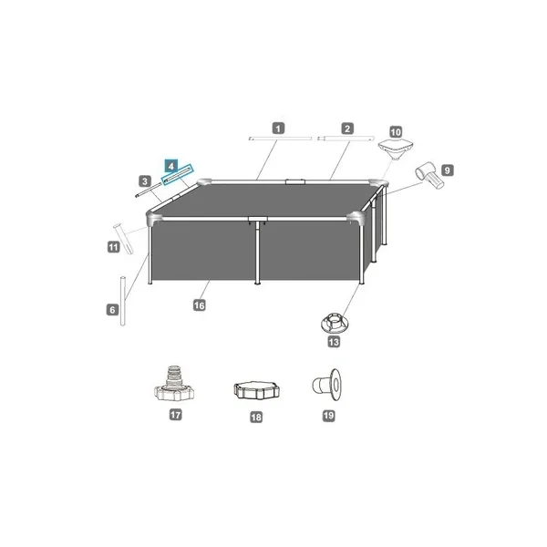 Rail horizontal "D" pour piscine Steel Pro - 221 x 150 x 43 cm