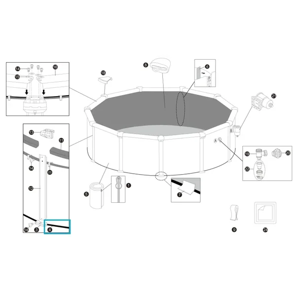 Rail inférieur en PVC pour piscine Hydrium - 5,49 m x 1,32 m