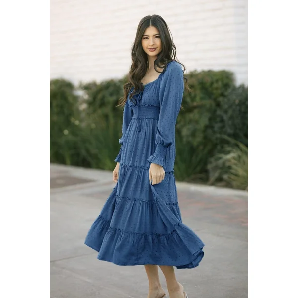 Robe Bohème Bleue Avec Manches