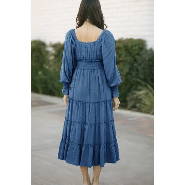 Robe Bohème Bleue Avec Manches