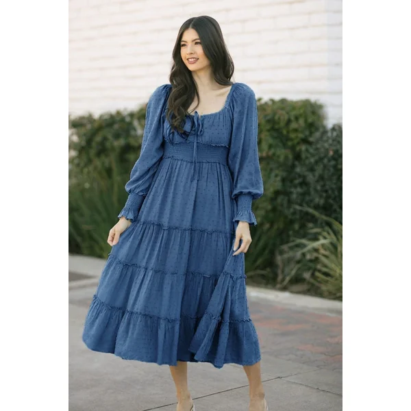 Robe Bohème Bleue Avec Manches