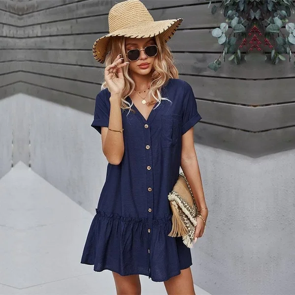 Robe Bohème Courte avec Col en V