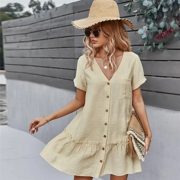 Robe Bohème Courte avec Col en V