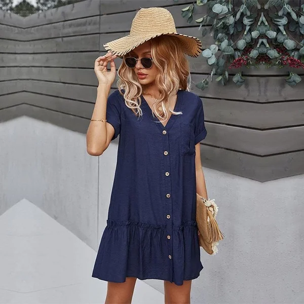 Robe Bohème Courte avec Col en V