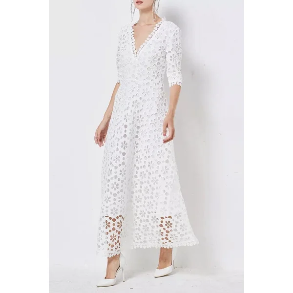 Robe Bohème Longue Dentelle Blanche – Octavia