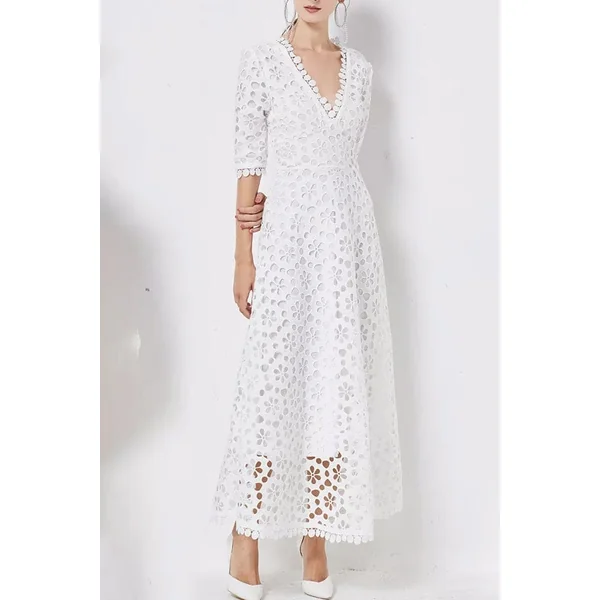 Robe Bohème Longue Dentelle Blanche – Octavia