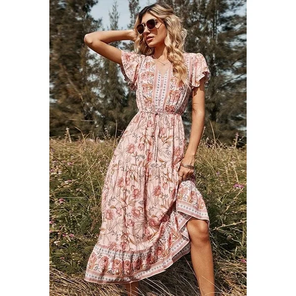 Robe Bohème Longue Rose