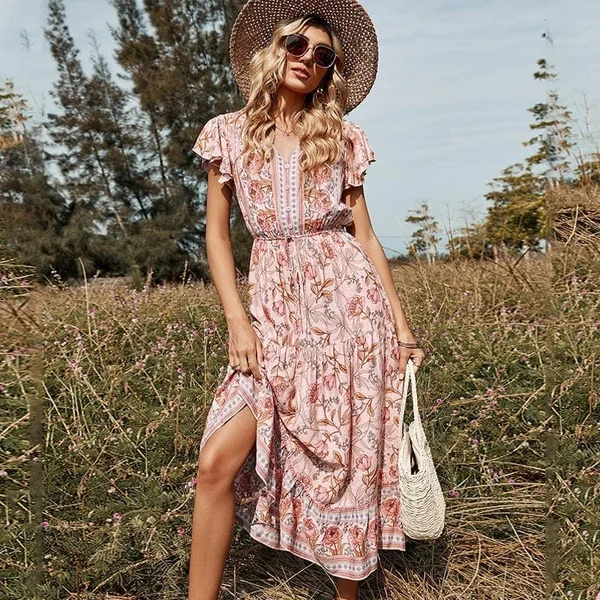 Robe Bohème Longue Rose