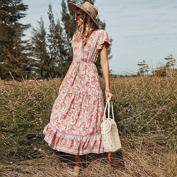 Robe Bohème Longue Rose