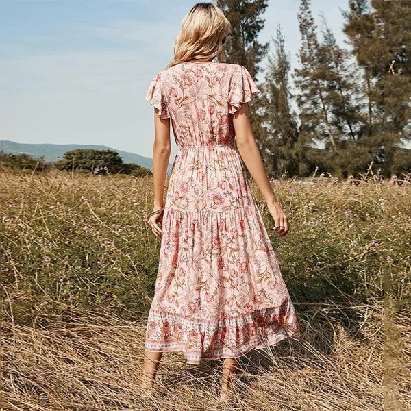 Robe Bohème Longue Rose