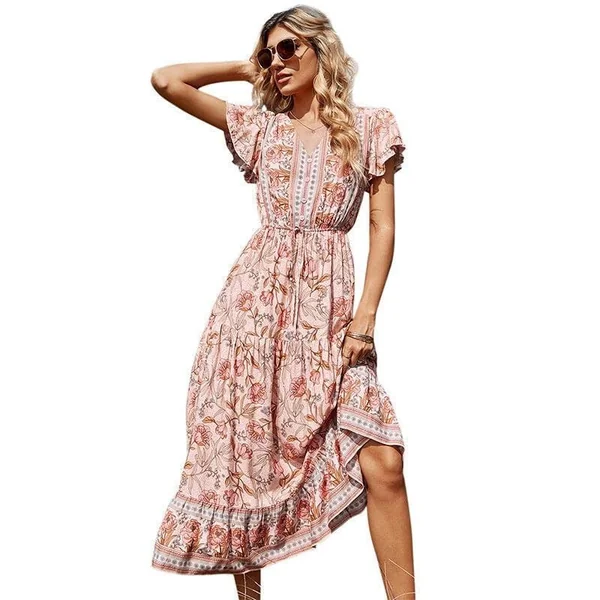 Robe Bohème Longue Rose