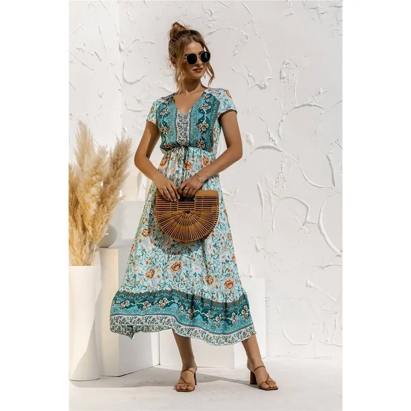 Robe Champêtre Chic Vert Bohème