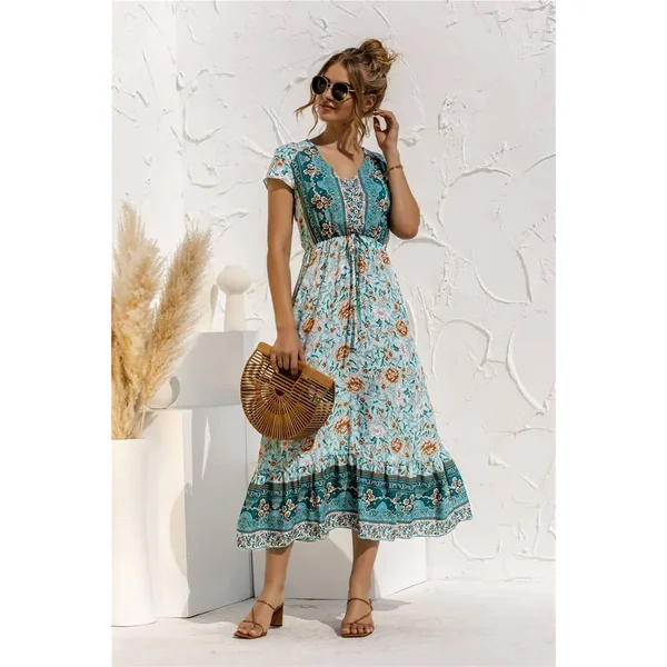 Robe Champêtre Chic Vert Bohème