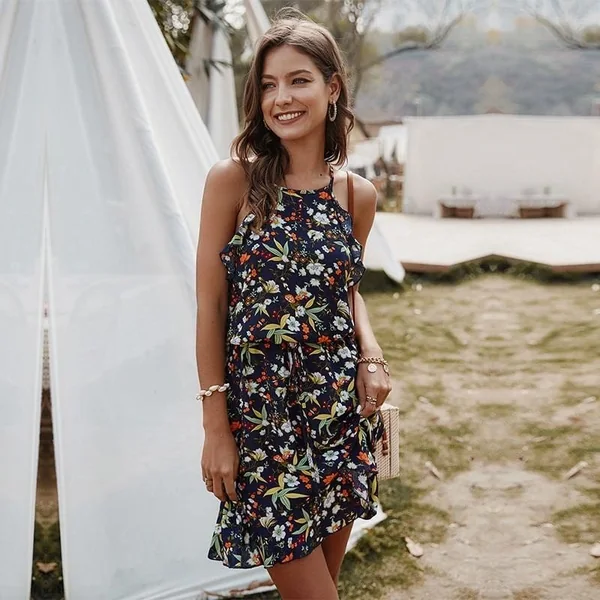 Robe champêtre courte bohémienne