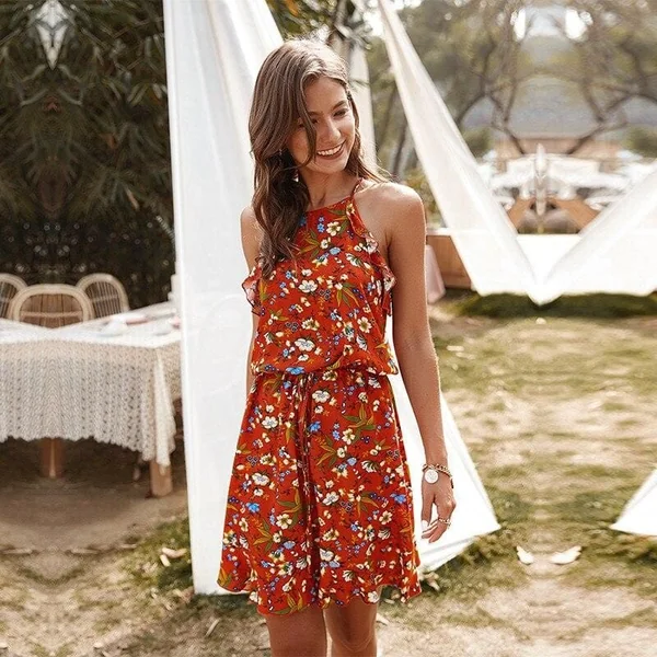 Robe champêtre courte bohémienne