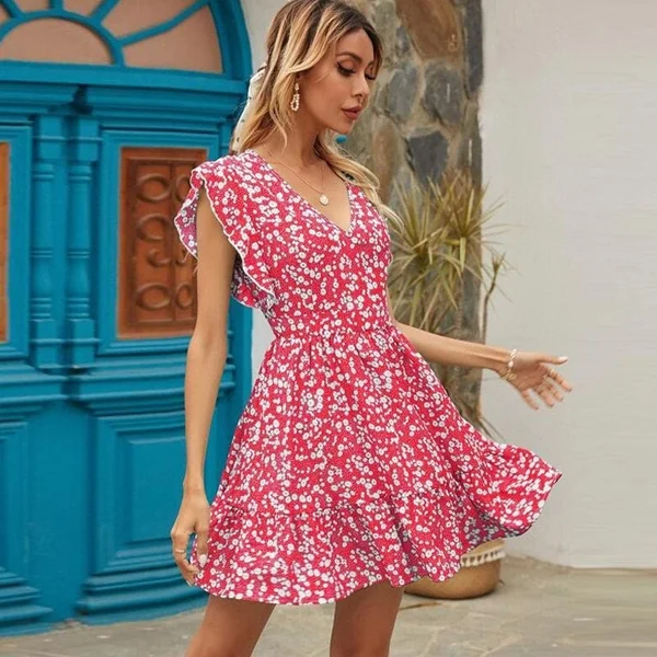 Robe chic bohème motifs floraux décontractés