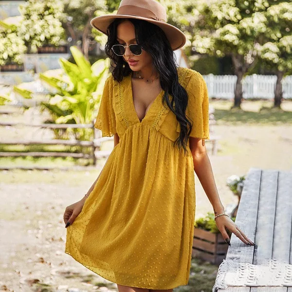 Robe chic bohémienne avec col en V