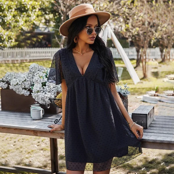 Robe chic bohémienne avec col en V