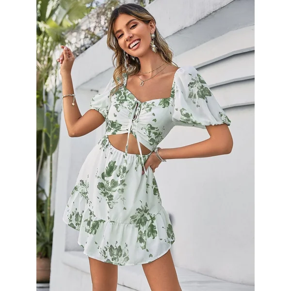 Robe Courte Bohème À Manches Bouffantes