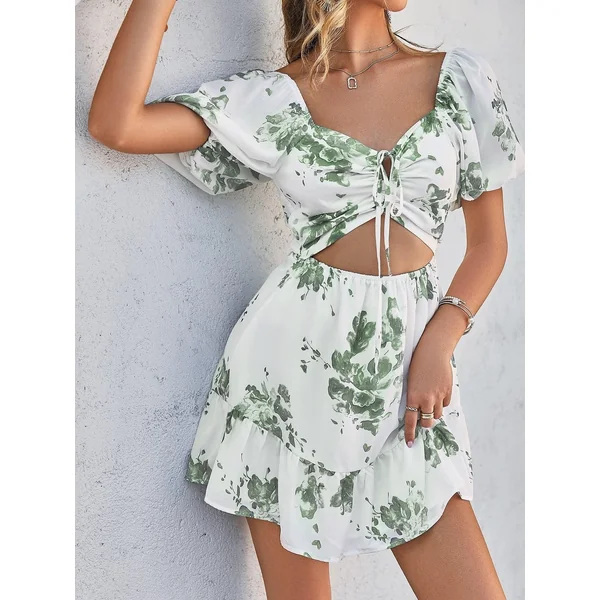 Robe Courte Bohème À Manches Bouffantes