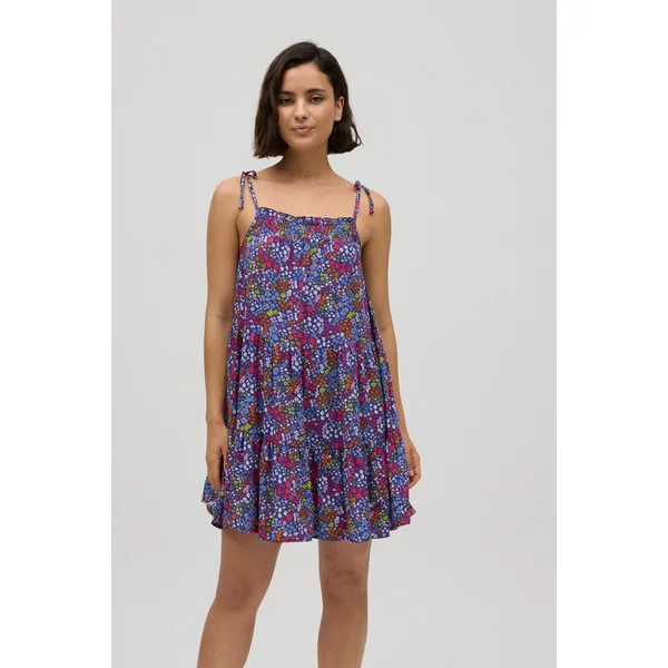 Robe courte imprimé fleuri et bretelles nouées