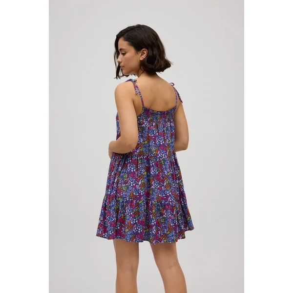 Robe courte imprimé fleuri et bretelles nouées