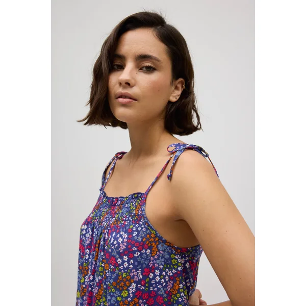 Robe courte imprimé fleuri et bretelles nouées