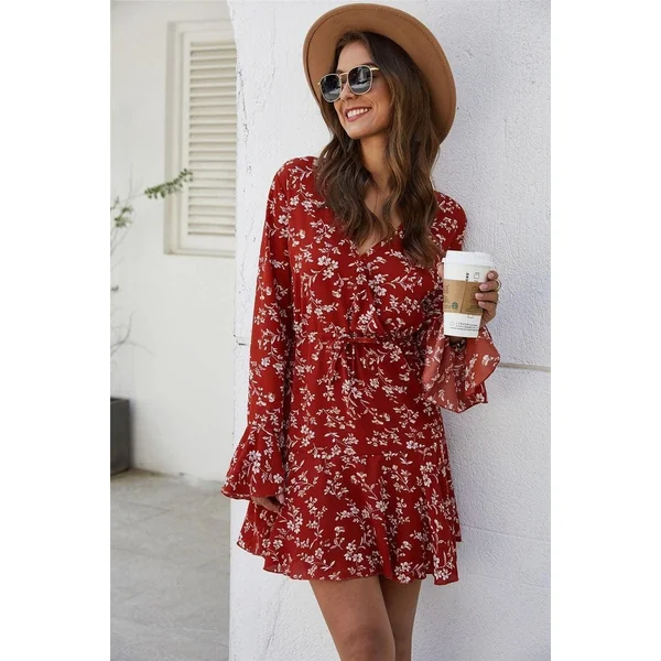 Robe De Bohème À Fleurs Rouges