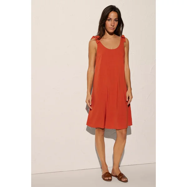 Robe de plage courte à bretelles avec nœud orange