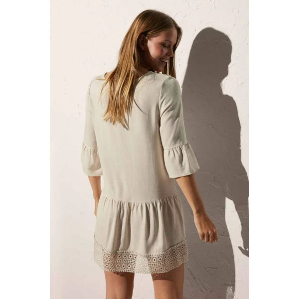 Robe de plage courte à manches mi-longues en lin