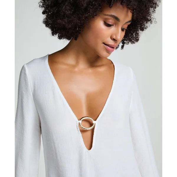 Robe de plage à manches longues et anneaux - Blanc