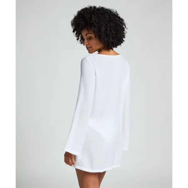 Robe de plage à manches longues et anneaux - Blanc