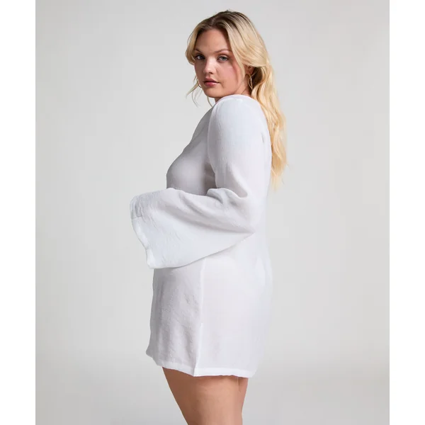 Robe de plage à manches longues et anneaux - Blanc