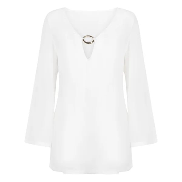 Robe de plage à manches longues et anneaux - Blanc